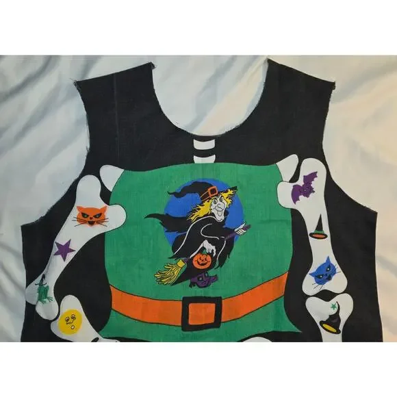 Vintage Skeleton Witch Pullover Halloween Costume Apron Mask Sheet 31" L 18" W - Picture 9 of 16